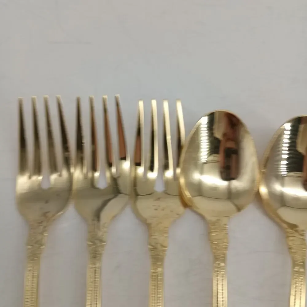 7X SpnFk Cambridge Gold Royal Fashion Teaspoons Salad Forks Flatware